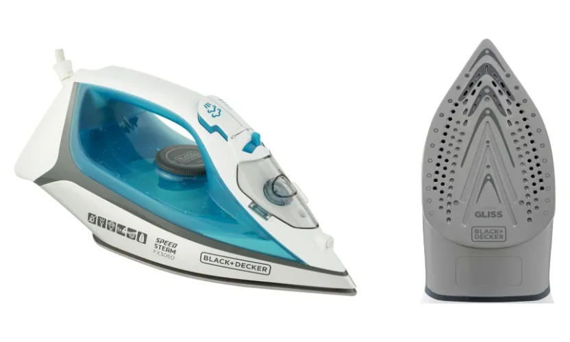 Ferro de passar estreito com corpo verde e branco