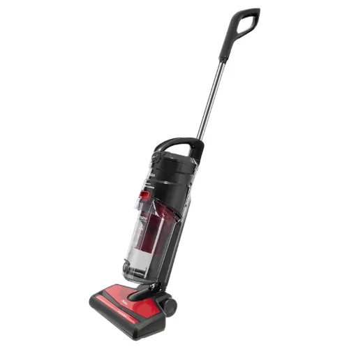 Aspirador vertical com bocal grande e vermelho com coletor grande e haste com alça