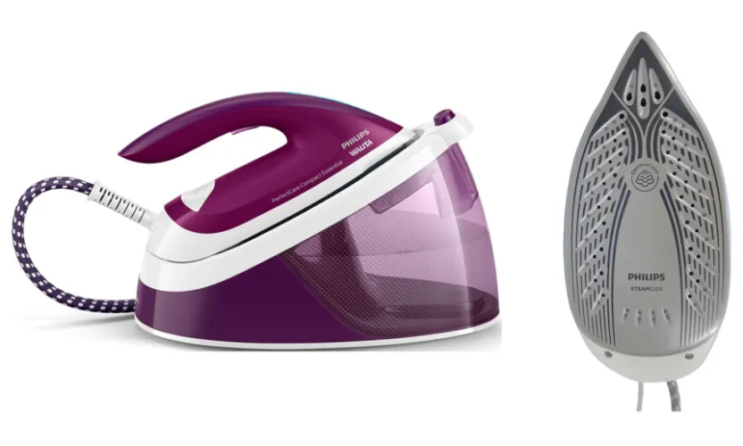 Ferro com caldeira grande e rosa e base com corpo rosa