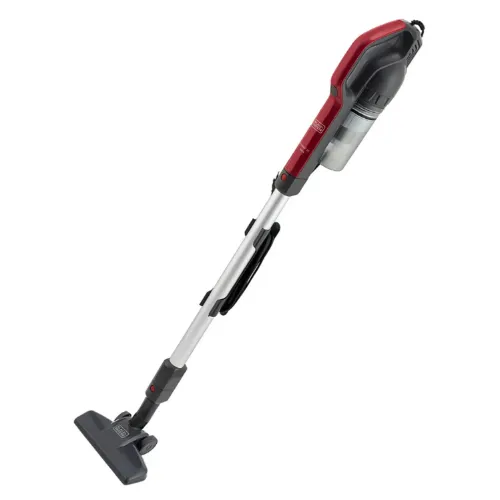 Vassoura elétrica com motor e coletor na parte superior e haste de metal comprida