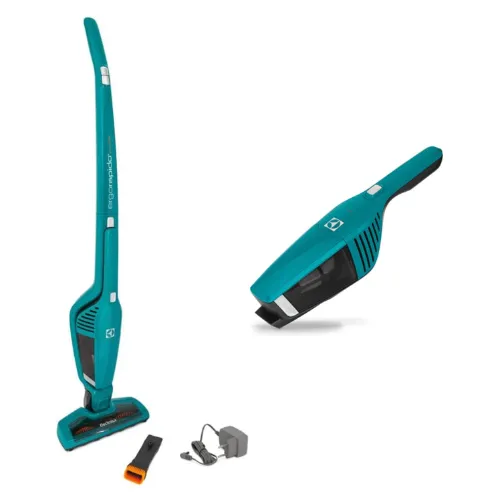 Aspirador de pó vertical sem fio fino e comprido de cor verde