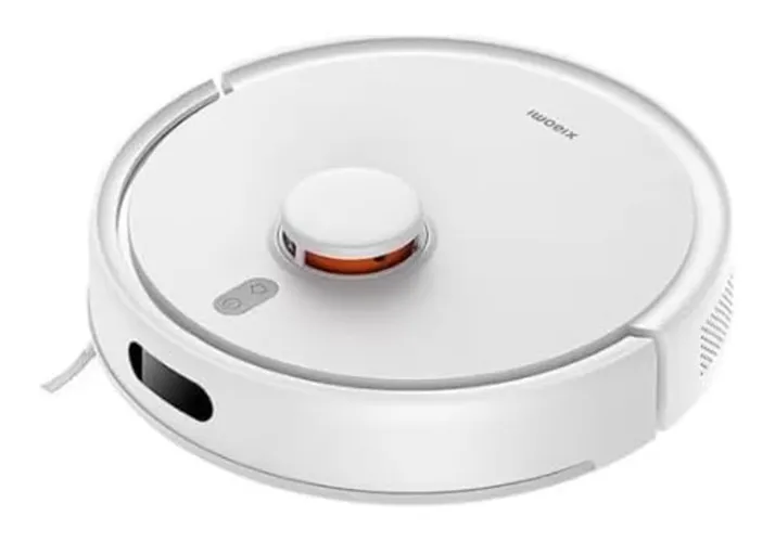 Robo aspirador e passa pano todo branco com reservatório transparente