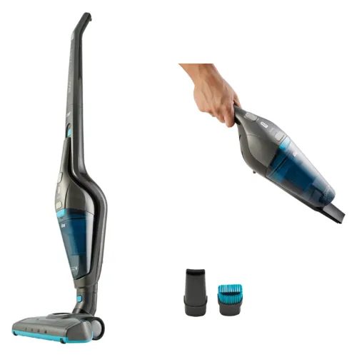 Aspirador sem fio pequeno e largo de cor cinza e azul