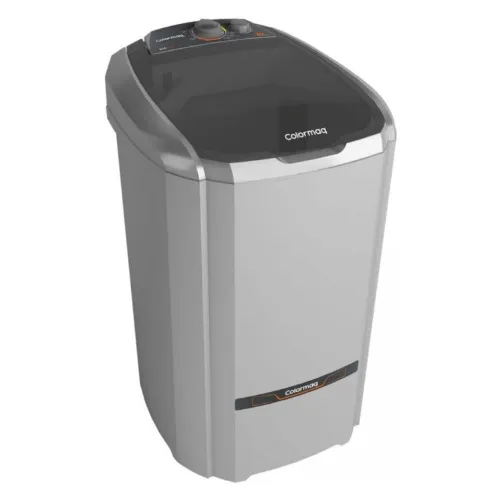 Tanquinho de lavar roupas com laterais em cinza e tampa preta