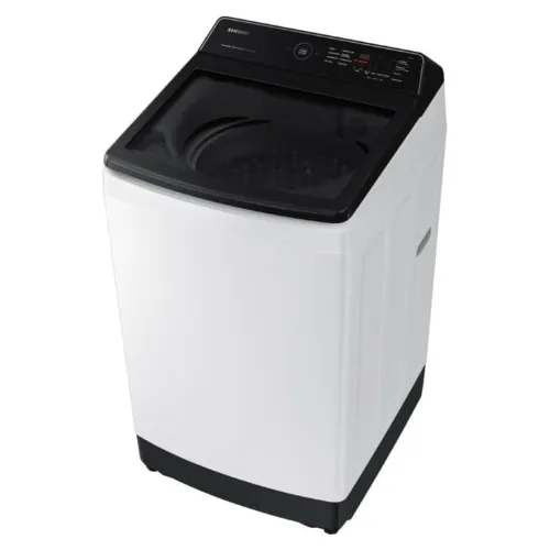 Máquina 12kg top load com laterais brancas e vidro e painel pretos