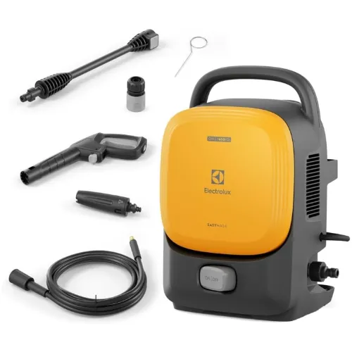 Lavadora de pressão cinza e amarela pequena e sem roda